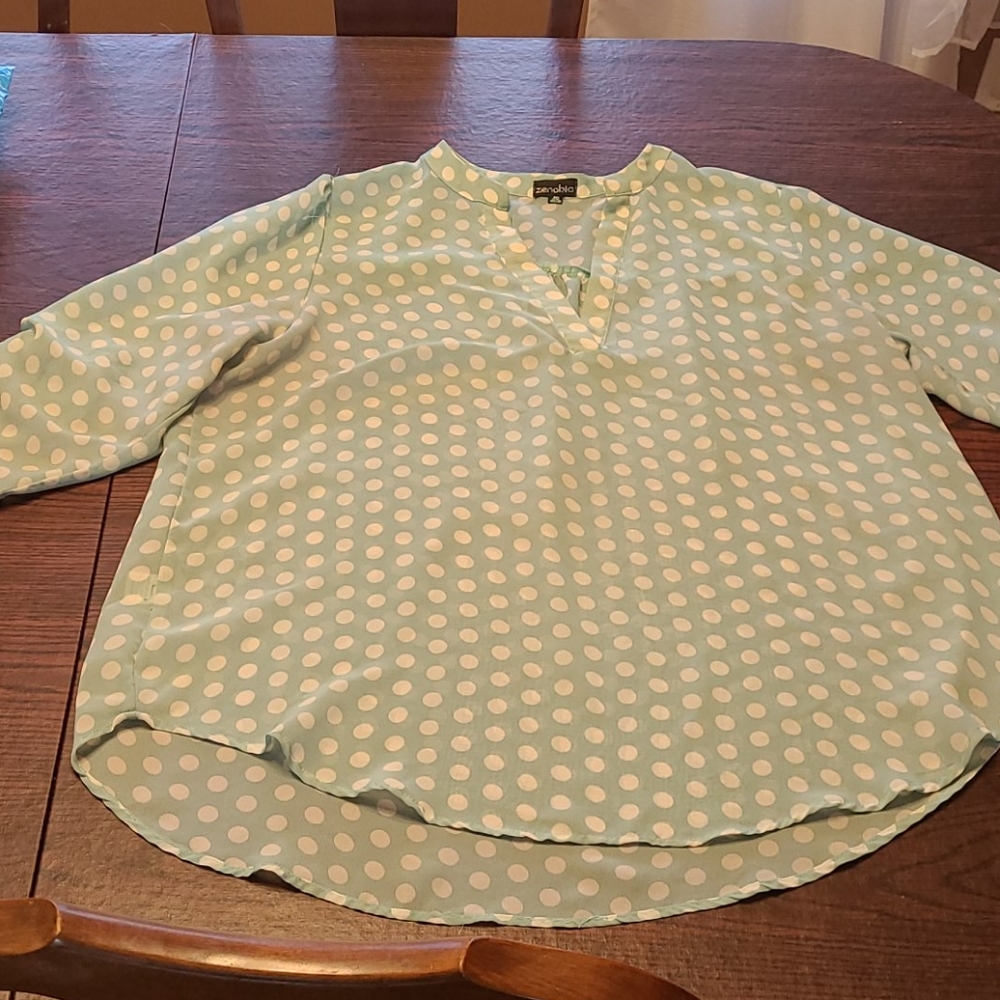 1XL semi sheer blue/green blouse
